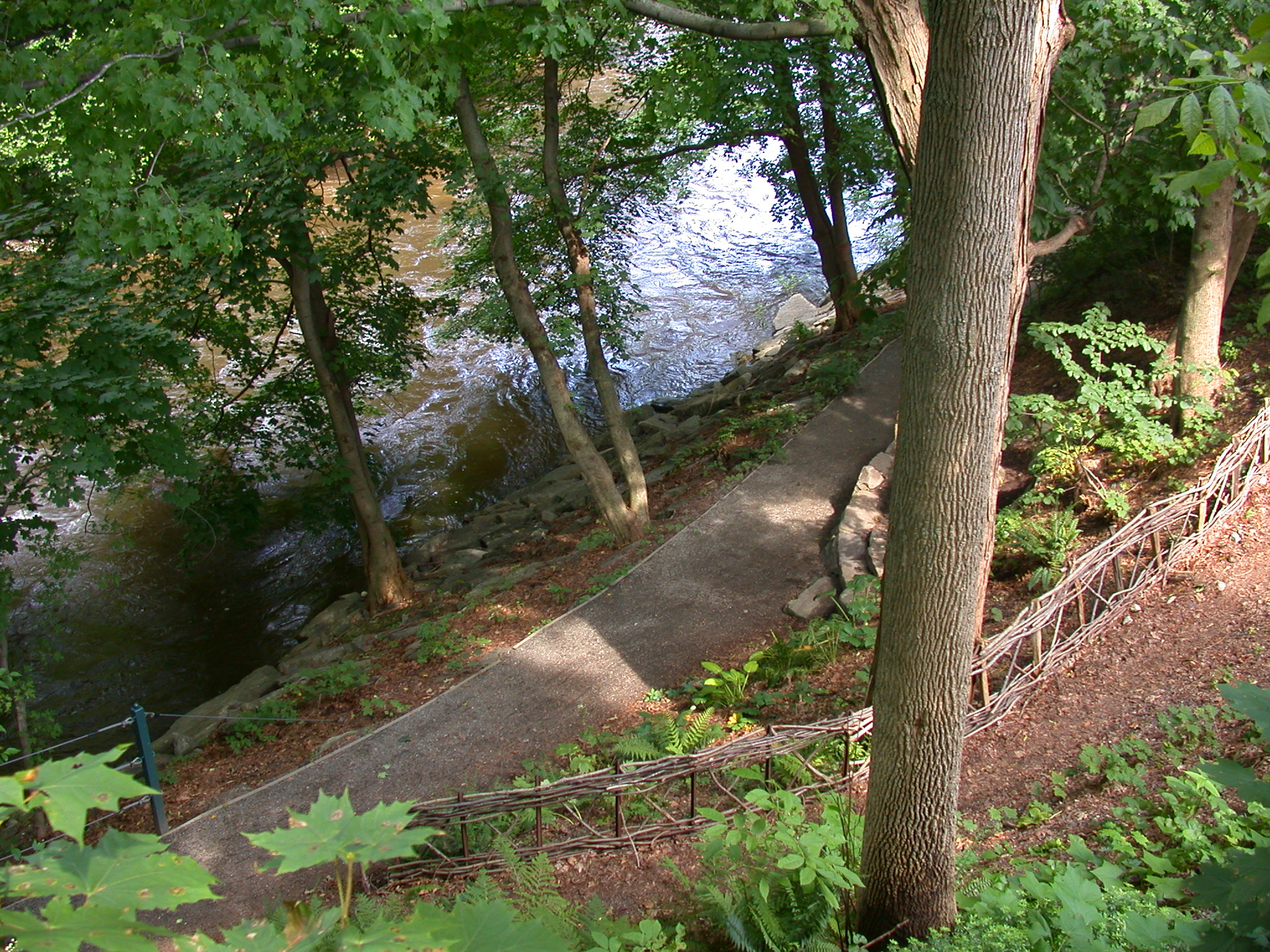 River Walk river, trail, wattle fence