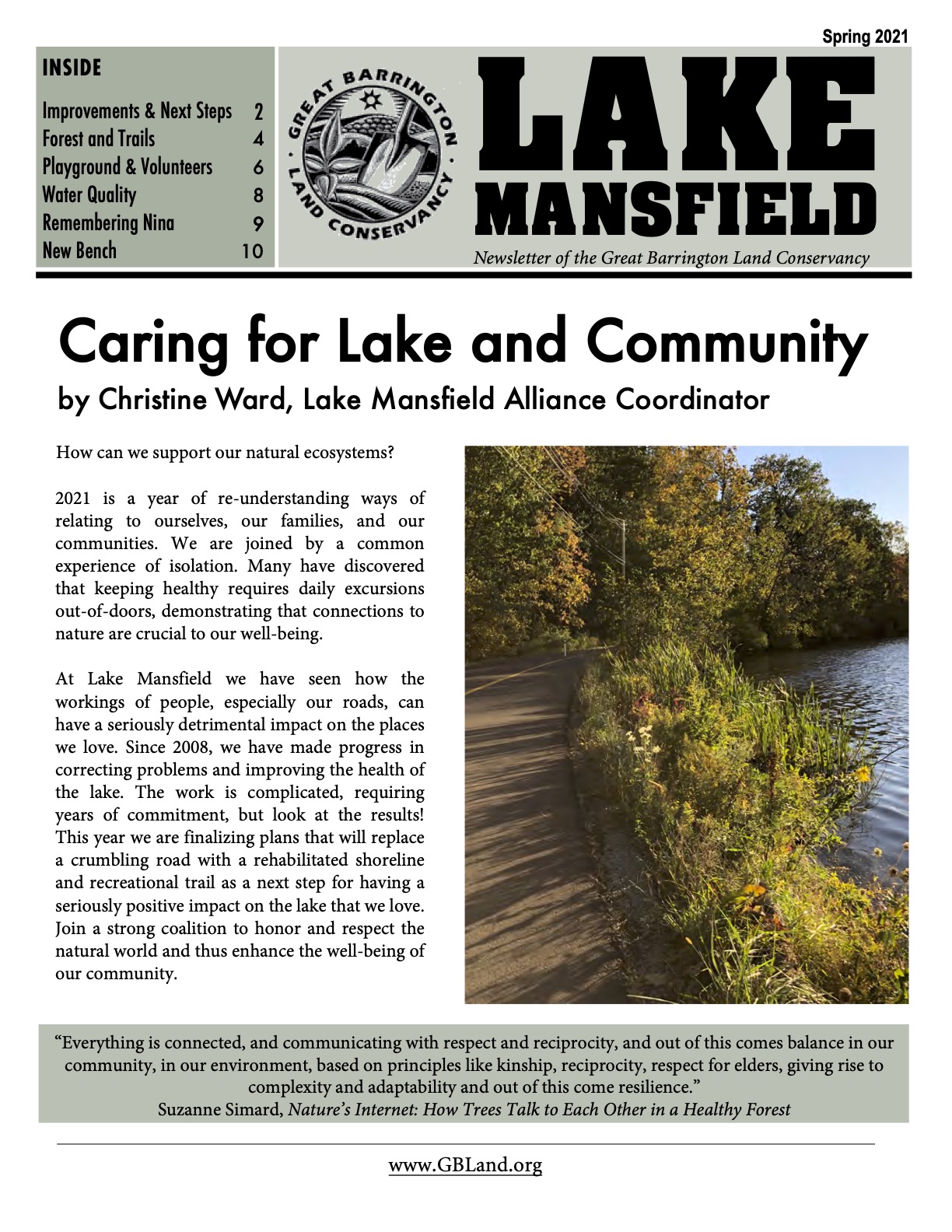 Lake Mansfield Newsletter Spring 2021 front page