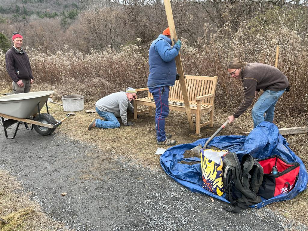 With the first bench in place, the team moved on to place and secure the 2nd bench to provide a great view of East Mountain..