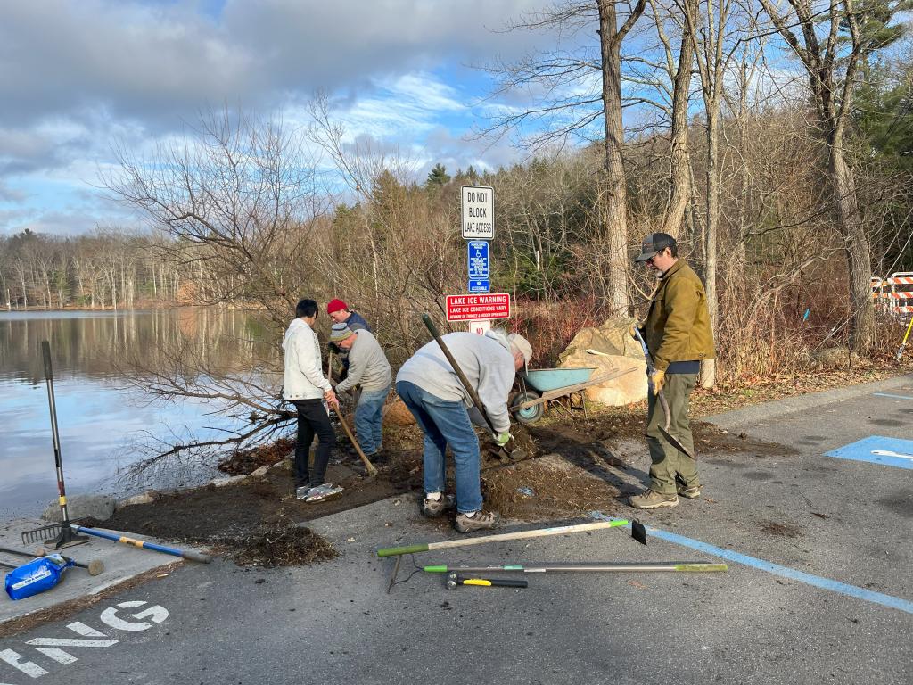 Early in December GBLC volunteers gathered up to begin to regrade and seed the boat launch area