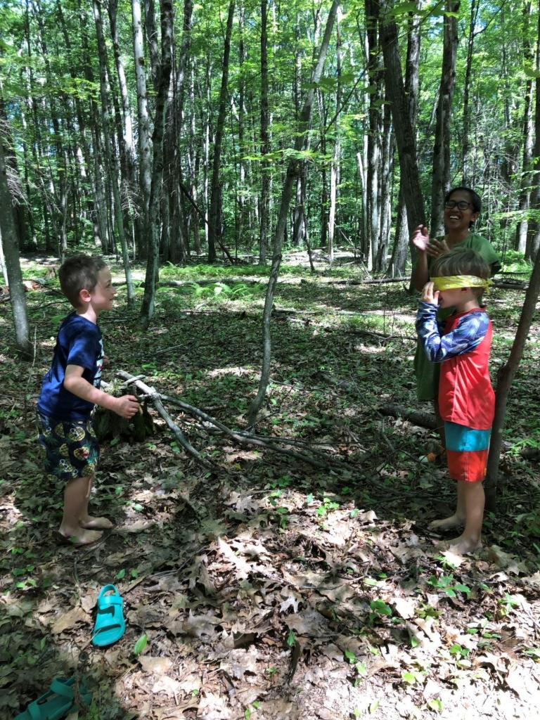 In the Lake Mansfield woodland we paired up for games.