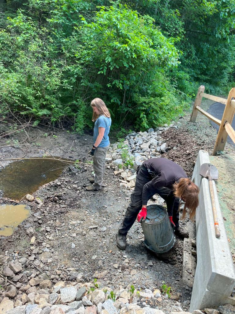 Meanwhile, at the vernal pool area, crushed stone,