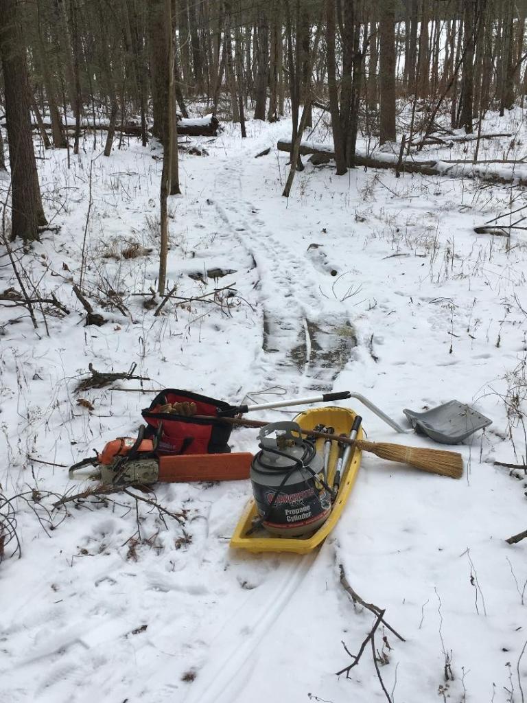 Winter was chosen as the best time to complete repairs of the Pfeiffer Bridge Boardwalk to minimize impacts in a sensitive habitat area